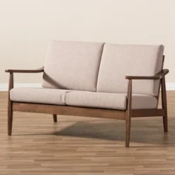 Venza Mid-Modern Walnut Wood Fabric Upholstered 2 Seater Loveseat Light Brown - Baxton Studio -Baxton Studio Sales Shop GUEST 873318d1 b848 4e9f ac5b 1c40c424a25b