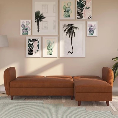 Perry Sectional Futon With Storage Convertible Sleeper Camel Faux Leather - Novogratz 5 Perry Sectional Futon With Storage Convertible Sleeper Camel Faux Leather - Novogratz - Image 5