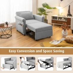 Costway Convertible Sofa Bed 3-in-1 Pull-out Sofa Chair Adjustable Reclining Chair Grey -Baxton Studio Sales Shop GUEST 89c976fe 649e 4a46 9cb2 00a1eda11c7c
