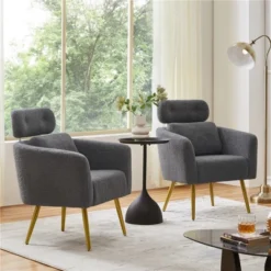 Yaheetech Boucle Barrel Accent Chair With Adjustable Headrest