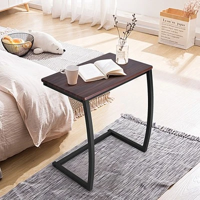 Costway Sofa Side End Table C-shaped Coffee Tray Laptop Snack Stand With Steel Frame 1 Costway Sofa Side End Table C-shaped Coffee Tray Laptop Snack Stand With Steel Frame