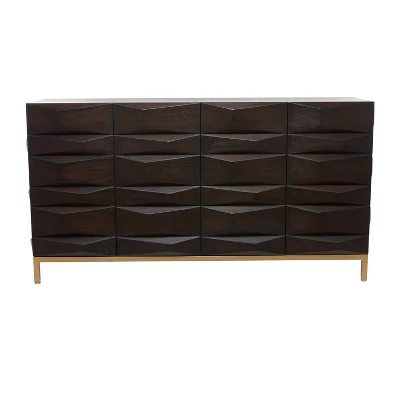 Contemporary Bold Facet Carved Wood Buffet Cabinet Brown - Olivia & May 1 Contemporary Bold Facet Carved Wood Buffet Cabinet Brown - Olivia & May