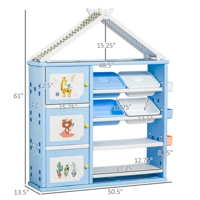 Qaba Kids Toy Storage Organizer With 4 Bins, Storage Cabinets, Bookshelf And 4-Layers Toy Collection Shelves 6 Qaba Kids Toy Storage Organizer With 4 Bins, Storage Cabinets, Bookshelf And 4-Layers Toy Collection Shelves - Image 6