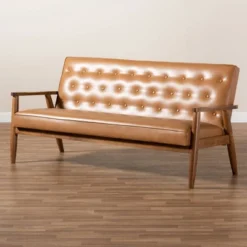 Sorrento Mid-Century Faux Leather Upholstered Wood Sofa Walnut/Brown - Baxton Studio 13 Sorrento Mid-Century Faux Leather Upholstered Wood Sofa Walnut/Brown - Baxton Studio -Baxton Studio Sales Shop GUEST 90733ea7 319f 449b 90ea 29bdd3b2ae5b