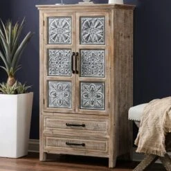 LuxenHome Farmhouse Wood And Metal 2-Drawer 2-Door Storage Cabinet. -Baxton Studio Sales Shop GUEST 92ab0d49 1b65 4516 8bed 4b96bddd7e17