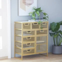 Contemporary Metal Storage Unit Gold - Olivia & May