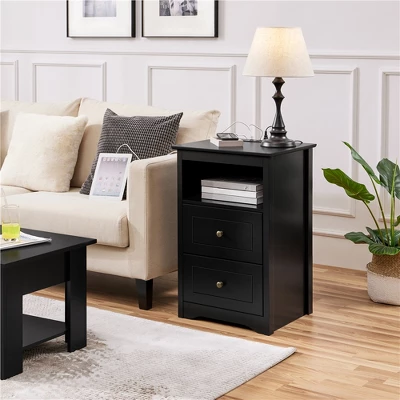 Yaheetech 2 Drawer Bedside Table Sofa Side Table With Charging Station 1 Yaheetech 2 Drawer Bedside Table Sofa Side Table With Charging Station