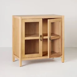 Grooved Wood With Glass 2-Door Cabinet - Natural - Hearth & Hand™ With Magnolia -Baxton Studio Sales Shop GUEST 9aa7705a c66f 495b 80dd 55470dae1fa8