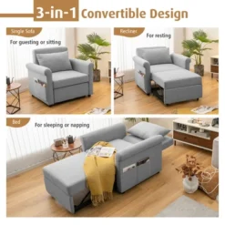 Costway Convertible Sofa Bed 3-in-1 Pull-out Sofa Chair Adjustable Reclining Chair Grey -Baxton Studio Sales Shop GUEST 9d89ec64 d418 4f42 9167 144e1763f9c1
