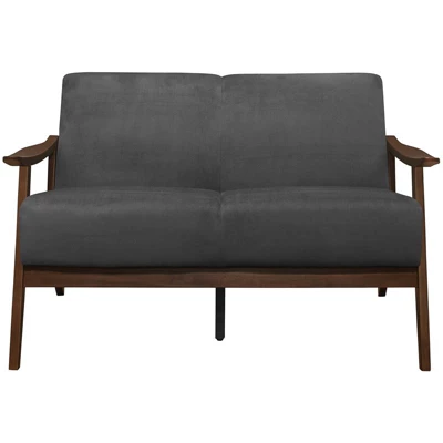 Carlson Velvet Upholstered Loveseat In Dark Gray And Dark Walnut - Lexicon 1 Carlson Velvet Upholstered Loveseat In Dark Gray And Dark Walnut - Lexicon