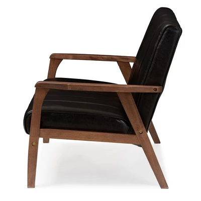 Nikko Mid-Century Modern Scandinavian Style Faux Leather Wooden 2 Seater Loveseat - Baxton Studio 2 Nikko Mid-Century Modern Scandinavian Style Faux Leather Wooden 2 Seater Loveseat - Baxton Studio - Image 2