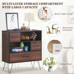 Costway Sideboard Storage Cabinet Multipurpose Display Unit W/Metal Leg & Drawers Walnut -Baxton Studio Sales Shop GUEST a03923d9 bddf 4444 81fe ea6d955c2aa5