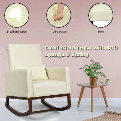 2-in-1 Fabric Upholstered Rocking Chair Nursery Armchair With Pillow Beige 5 2-in-1 Fabric Upholstered Rocking Chair Nursery Armchair With Pillow Beige - Image 5