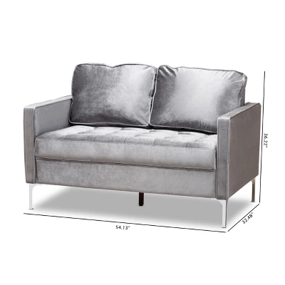 Baxton Studio Clara Velvet Fabric Upholstered 2 Seater Loveseat Gray - BaxtonStudio 7 Baxton Studio Clara Velvet Fabric Upholstered 2 Seater Loveseat Gray - BaxtonStudio - Image 7