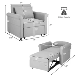 Costway Convertible Sofa Bed 3-in-1 Pull-out Sofa Chair Adjustable Reclining Chair Grey -Baxton Studio Sales Shop GUEST a4ab011d 0f0b 475d bb24 819ef2afe6b4