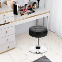 Costway Vanity Stool Adjustable 360° Swivel Storage Makeup Chair W/ Removable Tray WhiteBlackPink