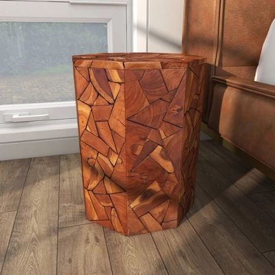 Contemporary Teak Wood Round Accent Table Brown - Olivia & May 9 Contemporary Teak Wood Round Accent Table Brown - Olivia & May - Image 9