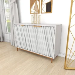 Contemporary Carved Woven Pattern Wood 3 Door Cabinet White - Olivia & May -Baxton Studio Sales Shop GUEST b494b5ec 7580 458b a83b ac1e35884ba9