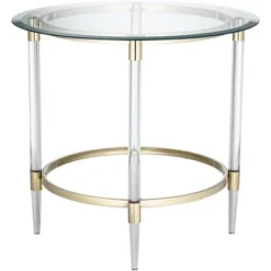 55 Downing Street Modern Minimalist Glass Round Accent Side End Table 24 3/4" Wide Clear Gold Rings For Living Room Bedroom Bedside Entryway House -Baxton Studio Sales Shop GUEST b4f04986 abd1 457a 8b56 1b6442ebac13