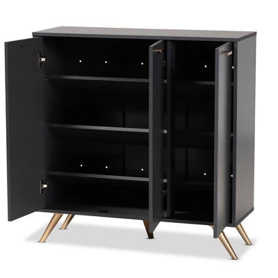 Kelson Wood 3 Door Cabinet Dark Gray/Gold - Baxton Studio 1 Kelson Wood 3 Door Cabinet Dark Gray/Gold - Baxton Studio