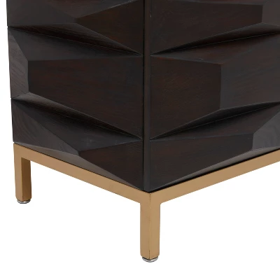 Contemporary Bold Facet Carved Wood Buffet Cabinet Brown - Olivia & May 3 Contemporary Bold Facet Carved Wood Buffet Cabinet Brown - Olivia & May - Image 3