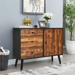 Costway Storage Cabinet W/Drawer & Side Cabinet 31.5'' Sideboard Dresser Cupboard