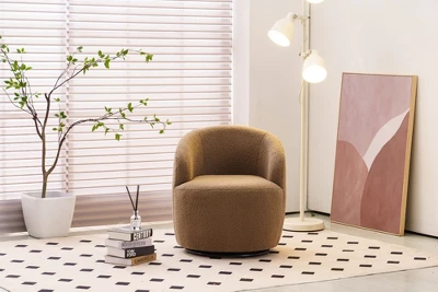 Fannie 25.60'' Wide Small Size Boucle Upholstered 360° Swivel Barrel Chair-The Pop Maison 13 Fannie 25.60'' Wide Small Size Boucle Upholstered 360° Swivel Barrel Chair-The Pop Maison - Image 13