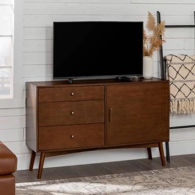 Mid-Century Modern With Closed Storage TV Stand For TVs Up To 58" Walnut - Saracina Home 1 Mid-Century Modern With Closed Storage TV Stand For TVs Up To 58" Walnut - Saracina Home