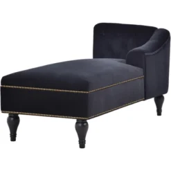 58" Velvet Chaise Lounge, Button Tufted Right Arm Facing Sleeper Lounge Chair With Nailhead Trim & Solid Wood Legs Black-ModernLuxe -Baxton Studio Sales Shop GUEST c0bd92b4 cf76 40a5 9ad6 d9440f8f479d