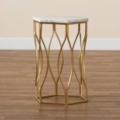 Kalena Metal End Table With Marble Tabletop Gold - Baxton Studio -Baxton Studio Sales Shop GUEST c4b8a082 0dbd 426c a937 c602c52e58e0