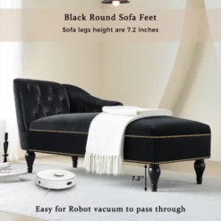 58" Velvet Chaise Lounge, Button Tufted Right Arm Facing Sleeper Lounge Chair With Nailhead Trim & Solid Wood Legs Black-ModernLuxe -Baxton Studio Sales Shop GUEST ca88cfc2 7319 46f2 aa7b 37ac07a1432a