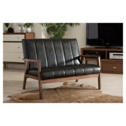 Nikko Mid-Century Modern Scandinavian Style Faux Leather Wooden 2 Seater Loveseat - Baxton Studio 7 Nikko Mid-Century Modern Scandinavian Style Faux Leather Wooden 2 Seater Loveseat - Baxton Studio -Baxton Studio Sales Shop GUEST cb3dfdc0 3d3e 4e52 ae01 b0acb5368433