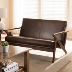 Bianca Mid-Modern Walnut Wood Distressed Faux Leather 2 Seater Loveseat Dark Brown - Baxton Studio 11 Bianca Mid-Modern Walnut Wood Distressed Faux Leather 2 Seater Loveseat Dark Brown - Baxton Studio -Baxton Studio Sales Shop GUEST cb9850fb ca10 4e42 8bde d6844820136b