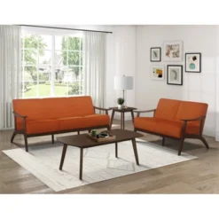 Carlson Velvet Upholstered Loveseat In Orange And Dark Walnut - Lexicon -Baxton Studio Sales Shop GUEST ccd168cd c840 49b1 bc9d 55e24d2ebd80