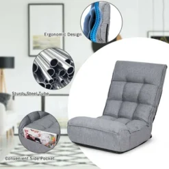 Costway 4-Position Floor Chair Folding Lazy Sofa W/Adjustable Backrest& Headrest Gray -Baxton Studio Sales Shop GUEST cdc1a7bd 93f4 47f1 92ff 58b83f2009aa