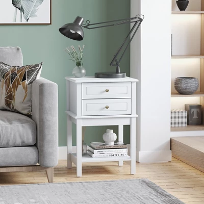 HOMCOM Modern Sofa Side Table With 2 Storage Drawers, End Table With Bottom Shelf For Living Room, Bedroom 2 HOMCOM Modern Sofa Side Table With 2 Storage Drawers, End Table With Bottom Shelf For Living Room, Bedroom - Image 2