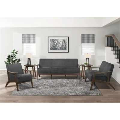 Carlson Velvet Upholstered Loveseat In Dark Gray And Dark Walnut - Lexicon 4 Carlson Velvet Upholstered Loveseat In Dark Gray And Dark Walnut - Lexicon - Image 4