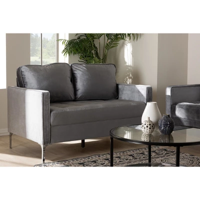 Baxton Studio Clara Velvet Fabric Upholstered 2 Seater Loveseat Gray - BaxtonStudio 5 Baxton Studio Clara Velvet Fabric Upholstered 2 Seater Loveseat Gray - BaxtonStudio - Image 5