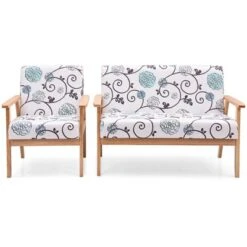 Tangkula 2 Piece Loveseat And Single Sofa Set Fabric Upholstered Couch & Accent Armchair White+Blue/Blue/Yellow Floral -Baxton Studio Sales Shop GUEST d2928bae 01ce 4c20 b45f 1a31a0ec239b