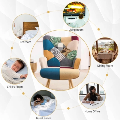 FERPIT Upholstered Wingback Accent Chair & Rocking Chair With Rubberwood Legs & Rockers 4 FERPIT Upholstered Wingback Accent Chair & Rocking Chair With Rubberwood Legs & Rockers - Image 4