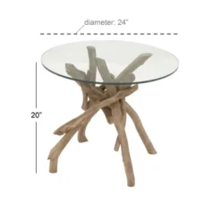 Log And Glass Round Accent Table Tan - Olivia & May -Baxton Studio Sales Shop GUEST d9990540 9f1b 4009 9d17 cb9ec6fe1c8a