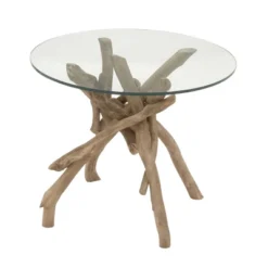 Log And Glass Round Accent Table Tan - Olivia & May -Baxton Studio Sales Shop GUEST da4a4b00 ec58 4f99 9d09 460ddd5fe5bb