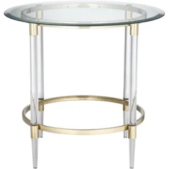 55 Downing Street Modern Minimalist Glass Round Accent Side End Table 24 3/4" Wide Clear Gold Rings For Living Room Bedroom Bedside Entryway House -Baxton Studio Sales Shop GUEST dc59f06c a541 49cb 97f7 8f365ea977b1