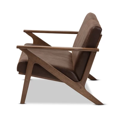 Bianca Mid-Modern Walnut Wood Distressed Faux Leather 2 Seater Loveseat Dark Brown - Baxton Studio 2 Bianca Mid-Modern Walnut Wood Distressed Faux Leather 2 Seater Loveseat Dark Brown - Baxton Studio - Image 2