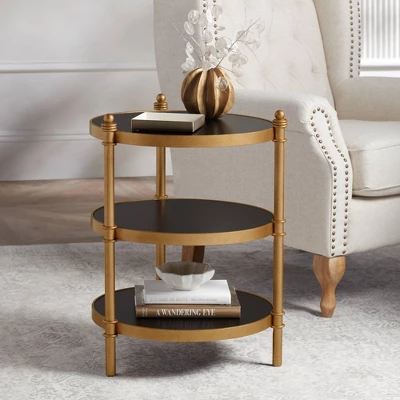 55 Downing Street Modern Luxe Wood Round Accent Side End Table 18 3/4" Wide Black Gold 3-Tier For Spaces Living Room Home House 1 55 Downing Street Modern Luxe Wood Round Accent Side End Table 18 3/4" Wide Black Gold 3-Tier For Spaces Living Room Home House