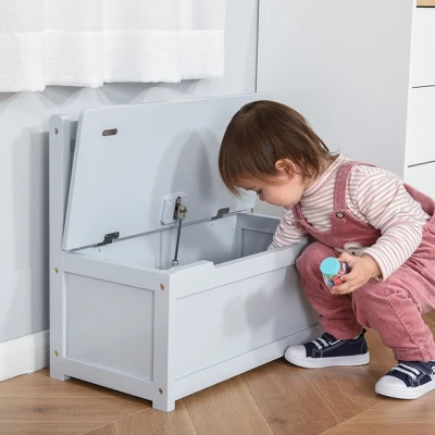 Qaba 2-in-1 Kids Wooden Toy Organizer Chest Storage Box With Seat Bench Cabinet Chunk Cube With Safety Pneumatic Rod 2 Qaba 2-in-1 Kids Wooden Toy Organizer Chest Storage Box With Seat Bench Cabinet Chunk Cube With Safety Pneumatic Rod - Image 2