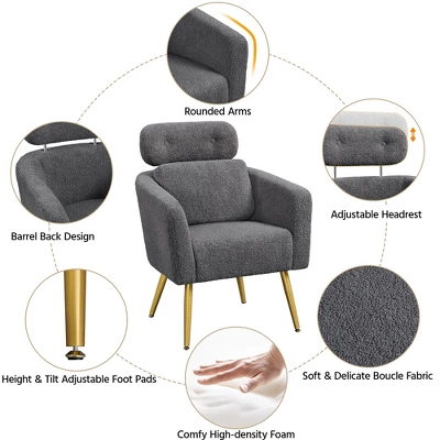 Yaheetech Boucle Barrel Accent Chair With Adjustable Headrest 3 Yaheetech Boucle Barrel Accent Chair With Adjustable Headrest - Image 3