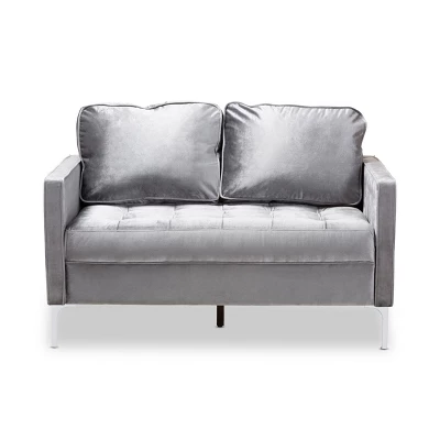 Baxton Studio Clara Velvet Fabric Upholstered 2 Seater Loveseat Gray - BaxtonStudio 1 Baxton Studio Clara Velvet Fabric Upholstered 2 Seater Loveseat Gray - BaxtonStudio