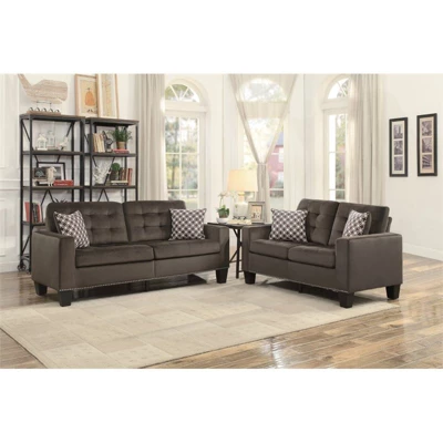 Lantana Tufted Microfiber Loveseat In Chocolate - Lexicon 1 Lantana Tufted Microfiber Loveseat In Chocolate - Lexicon