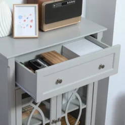 HOMCOM Kitchen Cabinet, Storage Cabinet, Sideboard Floor Accent Cabinet W/ 2 Glass Doors, Drawer, Adjustable Shelves For Living Room Entryway, Gray 8 HOMCOM Kitchen Cabinet, Storage Cabinet, Sideboard Floor Accent Cabinet W/ 2 Glass Doors, Drawer, Adjustable Shelves For Living Room Entryway, Gray -Baxton Studio Sales Shop GUEST f257a292 dd4a 44b2 a289 6e325734f8af